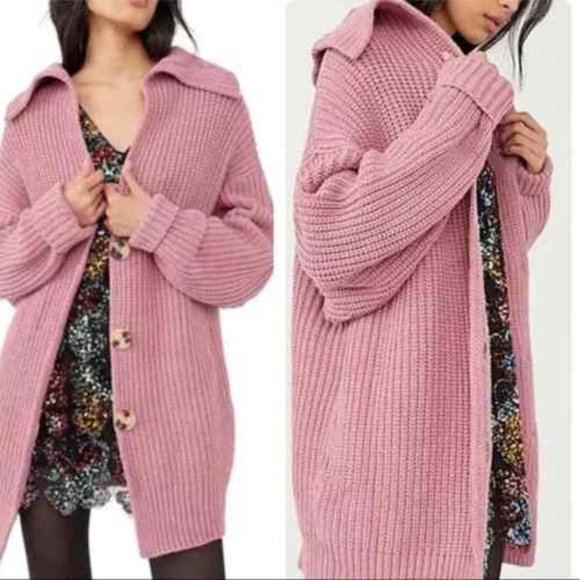 Free People Sweaters - Free People Swim Too Deep XS Cardigan Pink Rose Cozy Button Down Sweater NEW